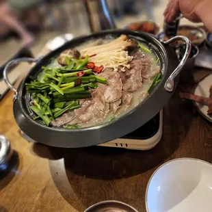 a pan of food on a table
