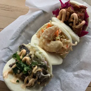 Fried Mushroom Bun, Tempura Shrimp Bun, Japanese Fried Chicken Bun (2019)