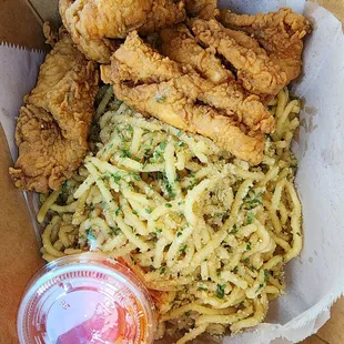 Catfish garlic noodles