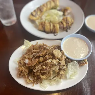 two plates of food on a table