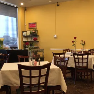 tables and chairs in a restaurant