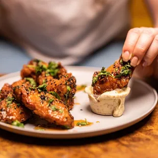 Hot honey wings with Nuoc Cham ranch