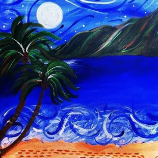 My very first painting.  We did this at Camp Mokuleia with about 20 teenagers.  Thanks Mai Tai&apos;s and Monet!