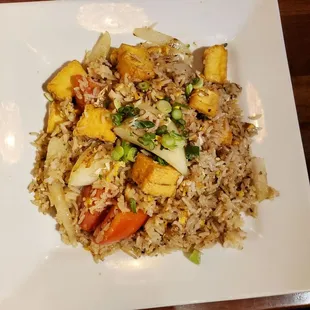 Gluten free fried rice with fried tofu