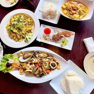 Kra Prao Seafood  Pineapple Fried Rice Yellow Curry