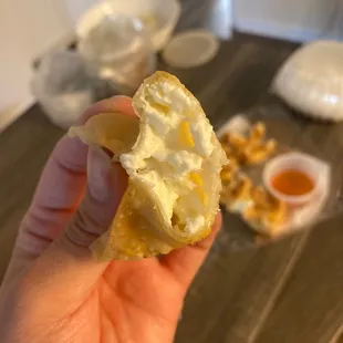Straight cream cheese Rangoon, no crab, real or imitation