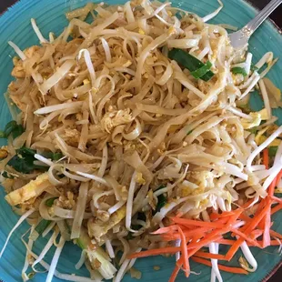 Pad Thai with chicken, not spicy. Perfection.