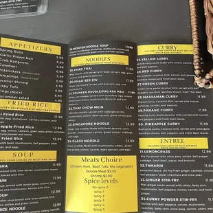 Menu take out and dine in