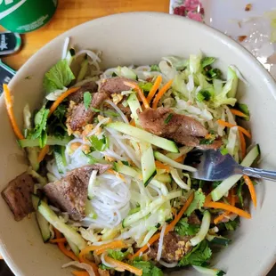 Vermicelli with grilled pork and egg roll. I ate the egg roll before taking pic