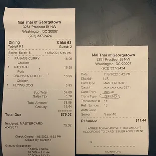 Refund for a he 18% tip the staff added without my husband&apos;s authorization