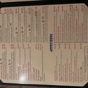 the menu of the restaurant
