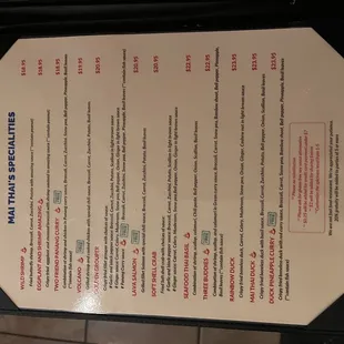 the menu of the restaurant