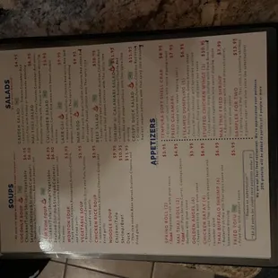 the menu of the restaurant