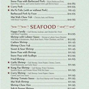 the menu for the restaurant
