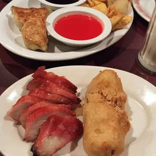 Appetizer specials. Pot stickers and crab puffs. Egg roll and BBQ pork.