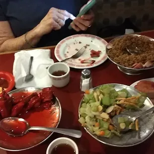a table full of food and drinks