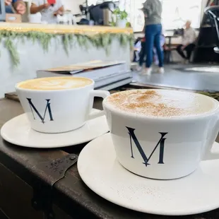 Classic Latte (left); Banana Nut Bread Latte (right); Interior