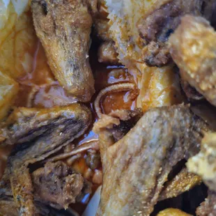 Chicken look old. Look like fried bat wings