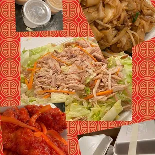 5-11-2021 dinner:  beef chow fun dry, Chinese chicken salad &amp; king do pork chops