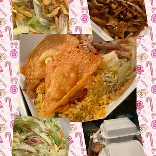 Dinner:  beef chow fun dry, dinner plate &amp; Chinese chicken salad