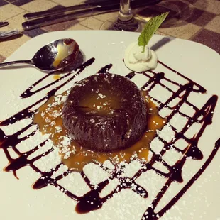 Chocolate Lava Cake topped with caramel.