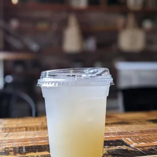 a drink in a plastic cup