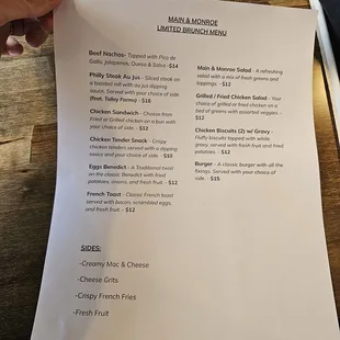 a menu for a restaurant