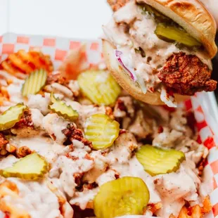 Slaw Slider and Cluck It Up Fries