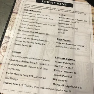 Friday Seafood Menu