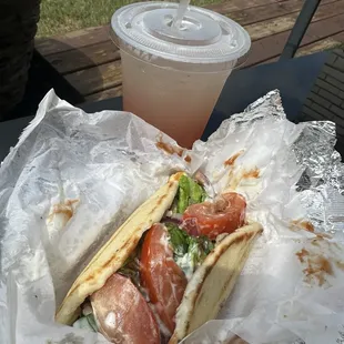 Chicago style chicken pita and Kiwi  Lemonade