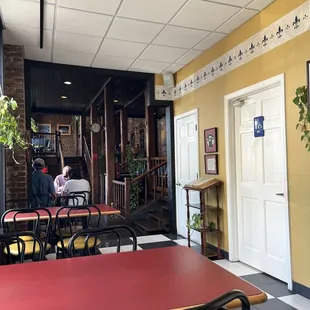 Dining area with two more levels beyond