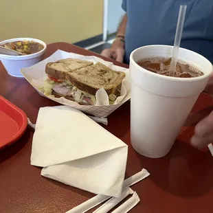 Veg soup n ham sandwich