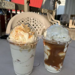 (Left) banana vanilla wafer brain freeze (right) nutter butter brain freeze
