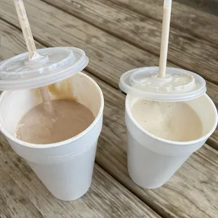 Peanut butter chocolate shake and a coffee shake