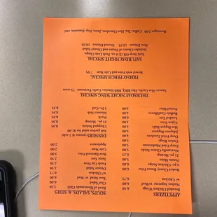 he menu for the event