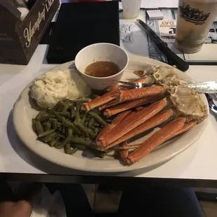 Crab leg dinner special with mashed potatoes and green beans. Solid Friday night dinner special at Main Event.