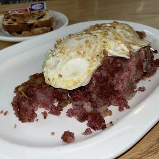 Corned Beef Hash Special (Thee BEST in USA!  Over medium eggs, raisin toast)