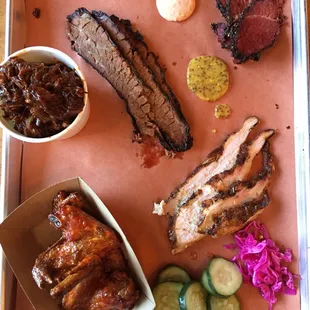 Meat sampler platter at MAIN HOUSE BBQ