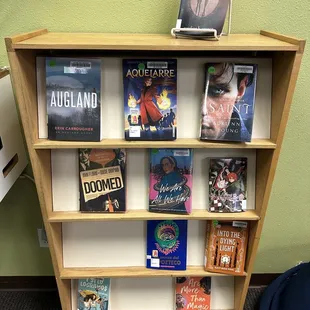 Downstairs YA room book display.