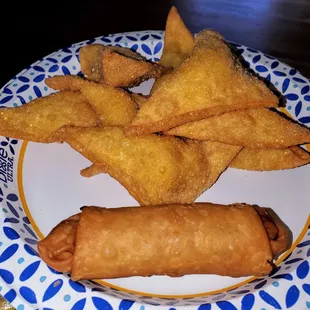 Egg Roll and crab Rangoon