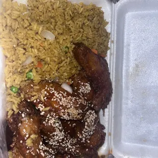 Sesame chicken and fried rice