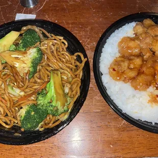 two plates of food on a table