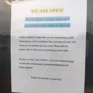 a sign in the window