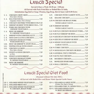 Menu Lunch Specials