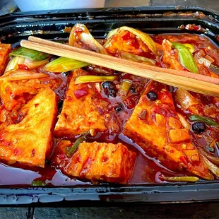 Spicy Pot of Gold, dinner portion. I requested this "Sichuan spicy" and the chef didn't hold back.