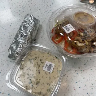 What I ordered...Vegan Black Bean -Sweet Potato Burrito, Zoodle Salad, and Vegan Egg Salad