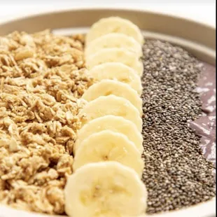 bananas and chia seeds in a bowl