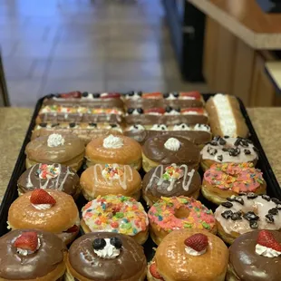 a tray of doughnuts