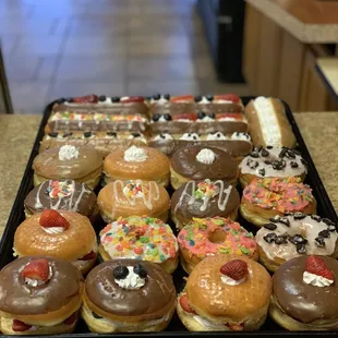 a tray of doughnuts
