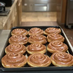 a pan of doughnuts
